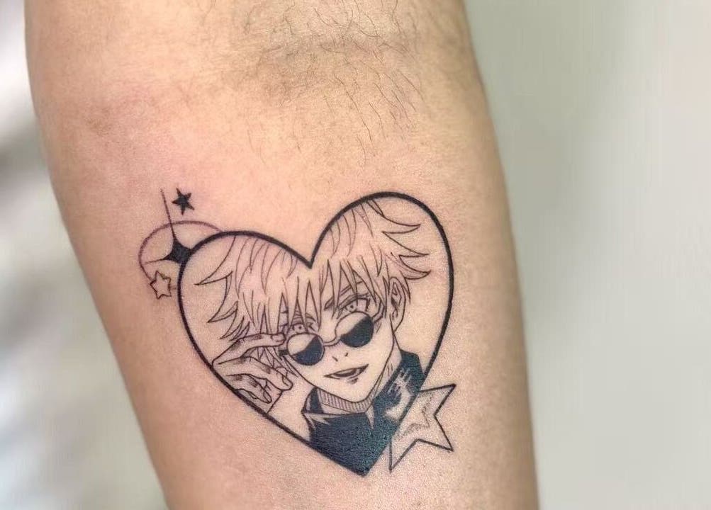 Anime heart tattoo on arm at TEEMOOINK TATTOO, Surry Hills, New South Wales, AU.