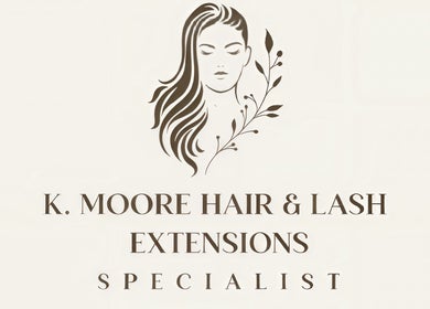 Logo of K.Moore Hair & Lash Extensions Specialist in Stafford, England, GB, featuring stylish artwork.