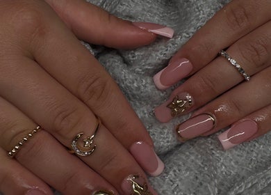 Elegant pink nail design with gold accents at Nailsbyvetii, Bidwill, New South Wales, AU.