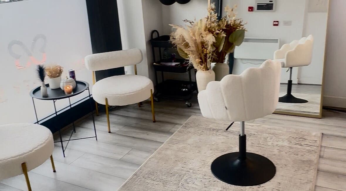 Chic seating and decor at Beauty & Lengths by Aim, Stoke-on-Trent, England, GB.