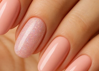 Elegant pink and glitter nails at Nails, Tel Aviv-yafo, Tel Aviv District, IL.