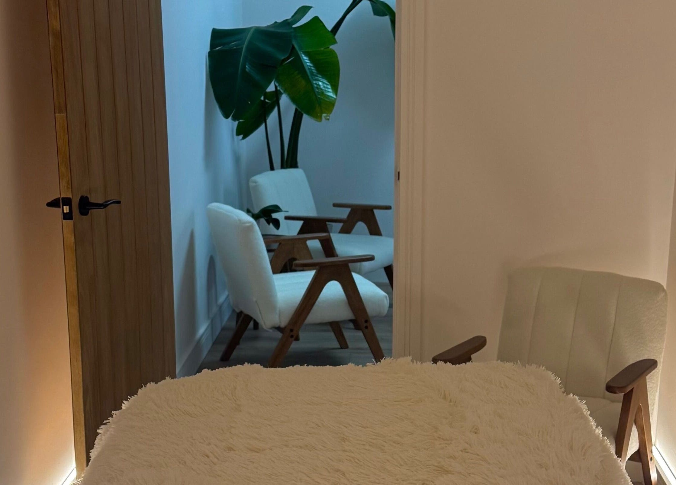 Cozy treatment room with chairs and greenery at Bio-Therapeutic Skin Clinic | Academy, Emsworth, England, GB.