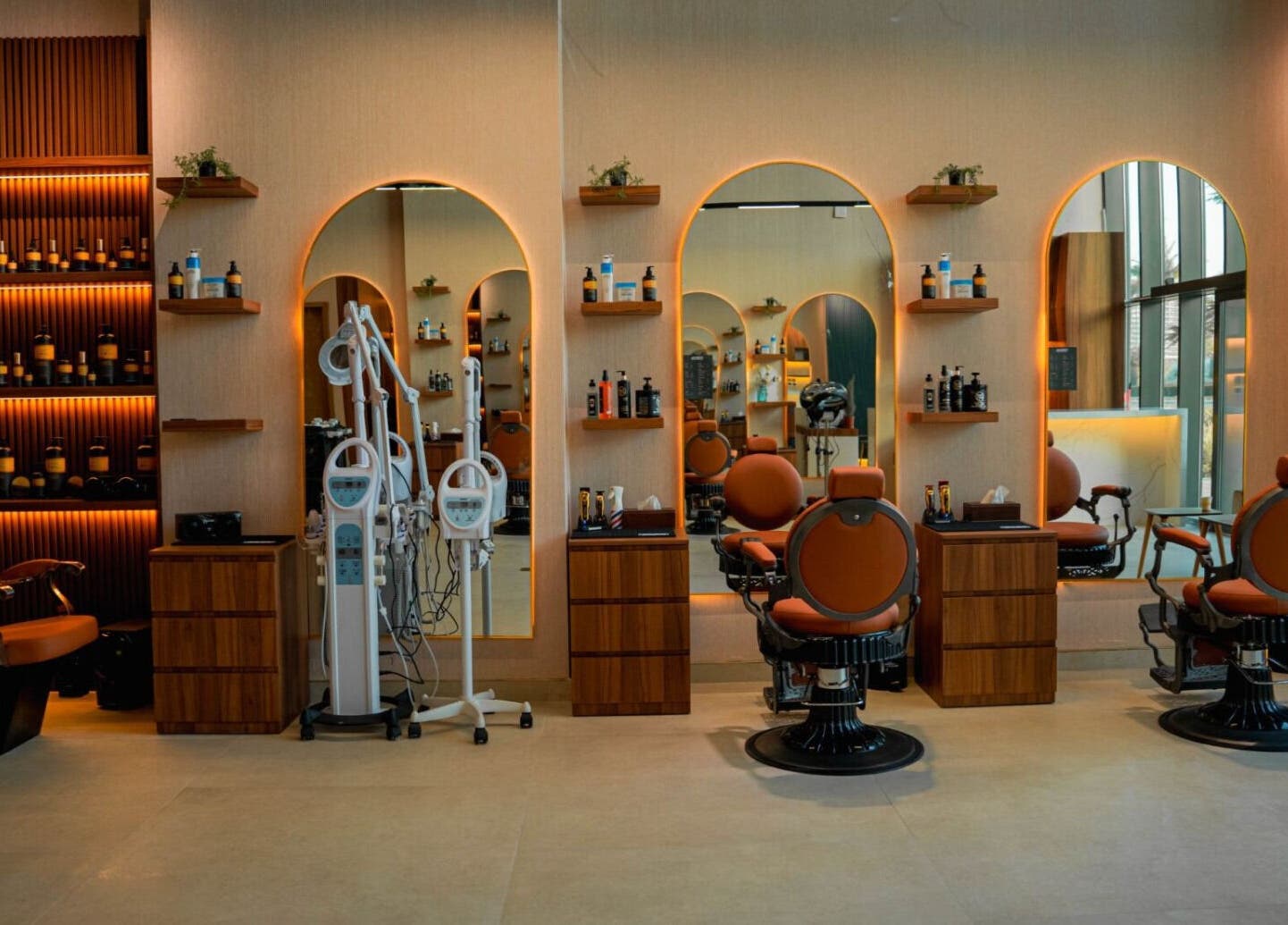 Interior of Bebek Gents Salon L.L.C in Dubai, AE with stylish barber chairs and modern decor.