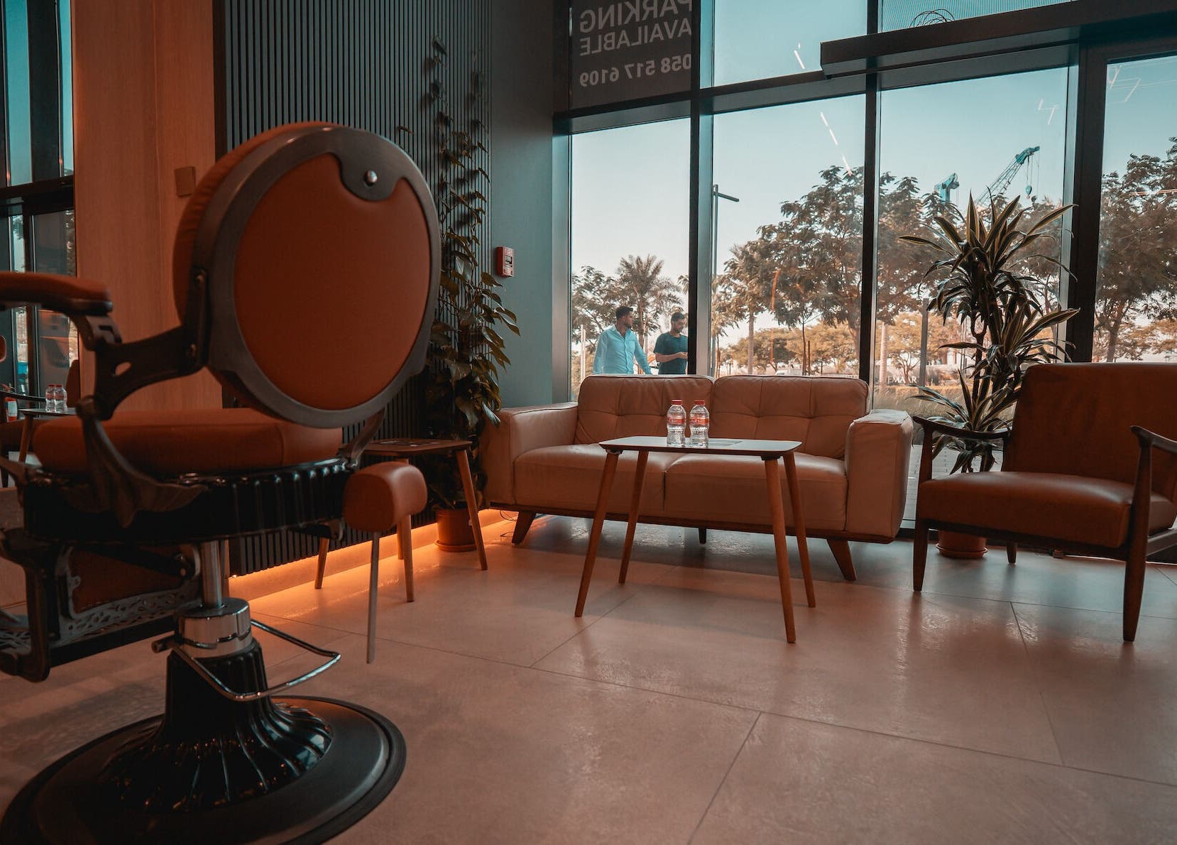 Spacious lounge at Bebek Gents Salon L.L.C, Dubai, AE with elegant seating and stylish decor.
