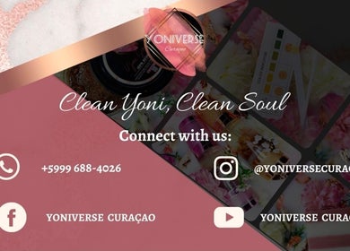 Yoniverse Curaçao branding banner, promoting contact at Willemstad, Curaçao, CW.