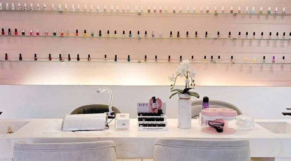 Elegant nail polish display and manicure setup at Luxury Nails Women’s Beauty Salon in Jeddah, Makkah Province, SA.