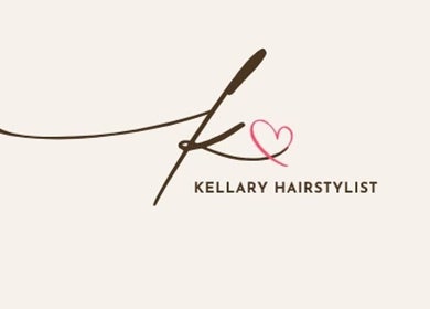 Logo de Kellary Hairstylist en Carolina, Carolina, PR con letra elegante y corazón rojo.