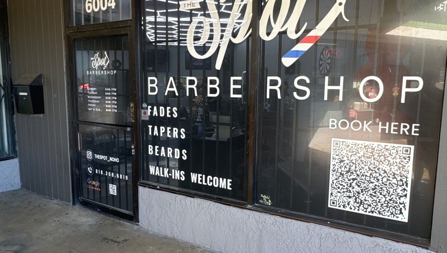 The Spot Barbershop entrance showcasing services in Los Angeles, California, US.