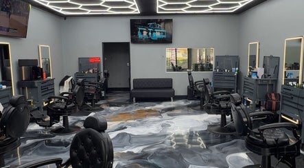 Modern interior of The Spot barbershop in Los Angeles, California, US, highlighting stylish design and seating.