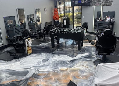 The Spot barbershop interior with stylish chairs and decor, Los Angeles, California, US.