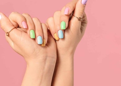 Colorful pastel nail art at 123 Beauty, Kowloon, Kowloon, HK, showcasing elegant manicures.