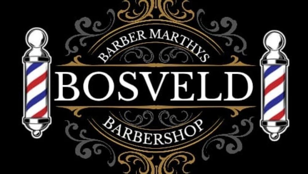 Bosveld Barber elegant logo featuring classic barber poles, Boksburg, Gauteng, ZA.