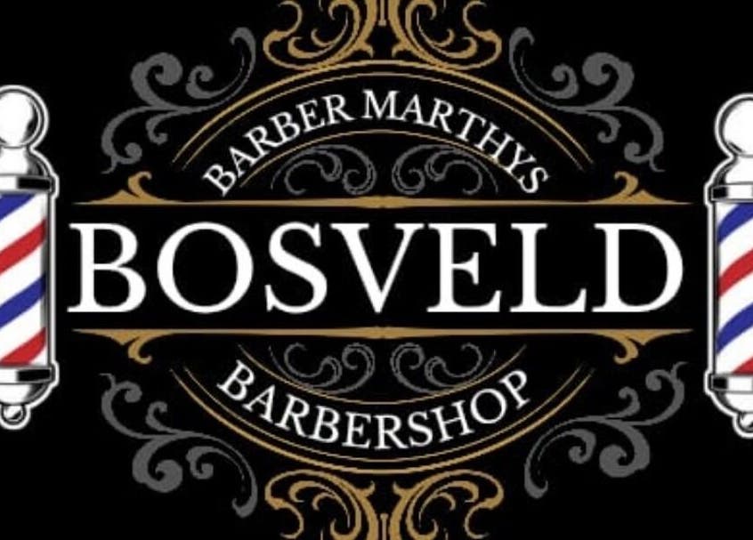 Bosveld Barber elegant logo featuring classic barber poles, Boksburg, Gauteng, ZA.