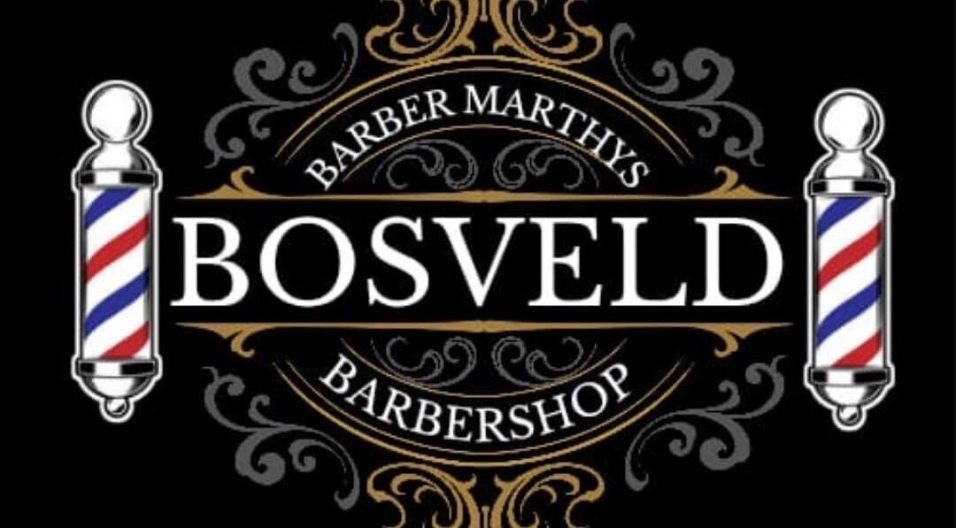 Bosveld Barber elegant logo featuring classic barber poles, Boksburg, Gauteng, ZA.