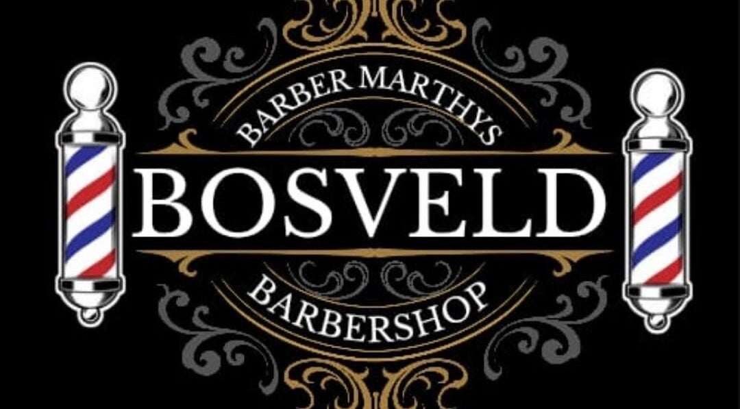 Bosveld Barber elegant logo featuring classic barber poles, Boksburg, Gauteng, ZA.