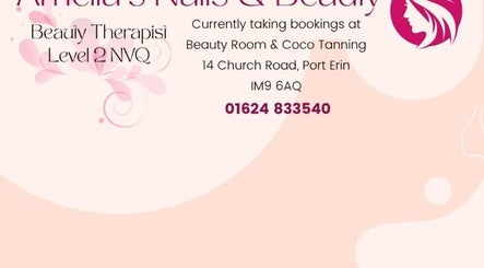 Amelia’s Nails and Beauty flyer showcasing services in Port Erin, Port Erin, IM. Contact for bookings.