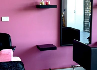 Modern salon seating at Chic Beauty Bar, Schofields, New South Wales, AU with elegant pink decor.