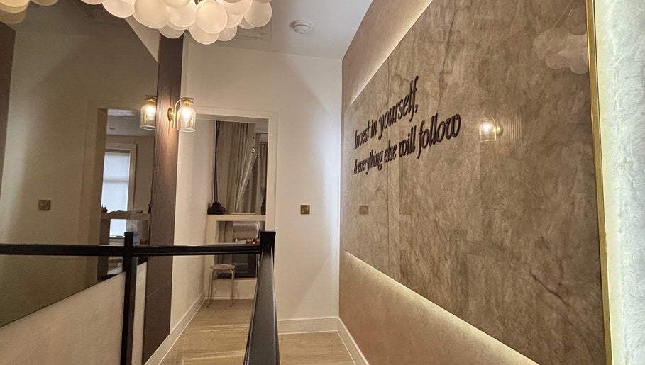 Elegant hallway with motivational quote at House of Beauty by Sarah, Clayton-le-Woods, England, GB.