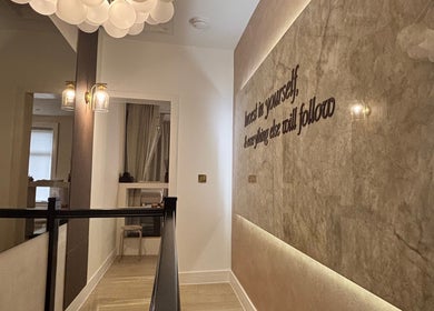 Elegant hallway with motivational quote at House of Beauty by Sarah, Clayton-le-Woods, England, GB.