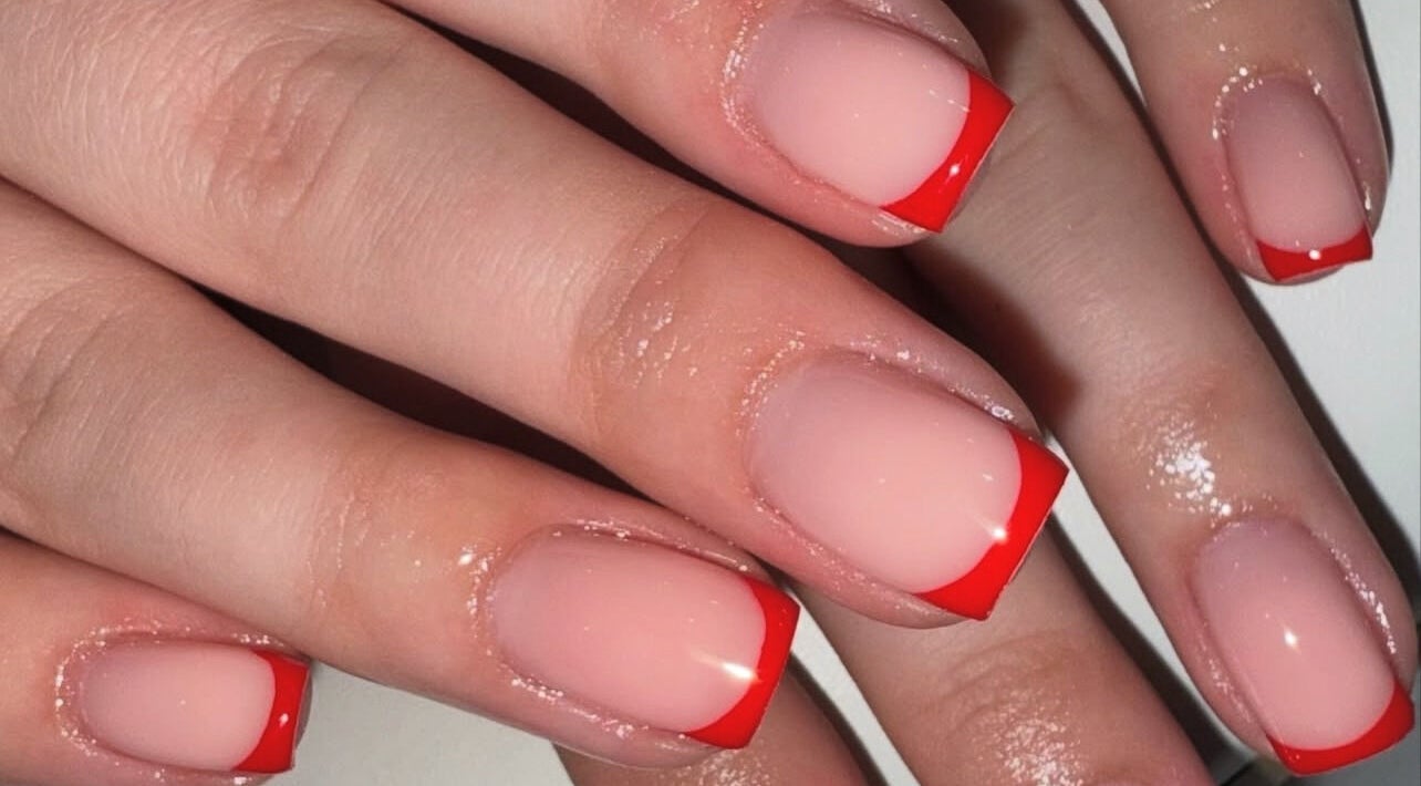 Elegant red-tipped manicure at By Chlo, Morley, England, GB