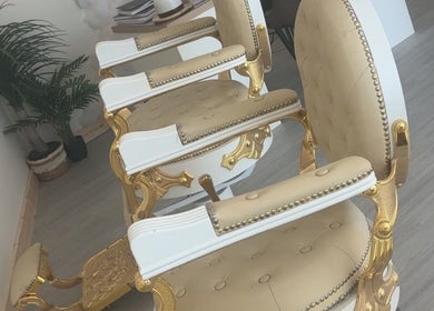 Elegant salon chairs in Bychloeleigh, Wales, Wales, GB, showcasing luxury and style.