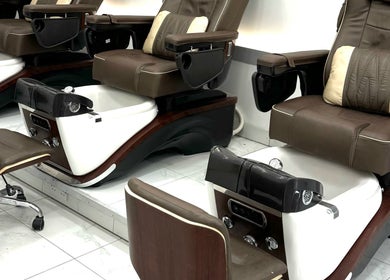 Spacious pedicure chairs at Moon Beauty, London, England, GB, offering a relaxing, luxurious experience.