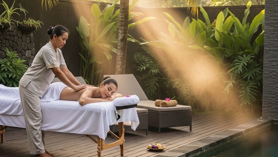 Relaxing massage at ELEXOIR HOME MASSAGE SERVICE UBUD, Bali, Bali, ID with a tranquil outdoor setting.