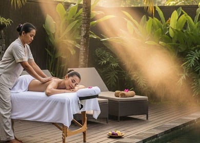 Relaxing massage at ELEXOIR HOME MASSAGE SERVICE UBUD, Bali, Bali, ID with a tranquil outdoor setting.