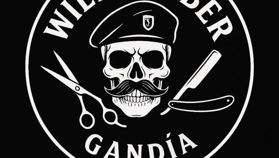 Logotipo de Will Barber Gandia, con diseño de calavera y tijeras, Gandia, Comunidad Valenciana, ES.