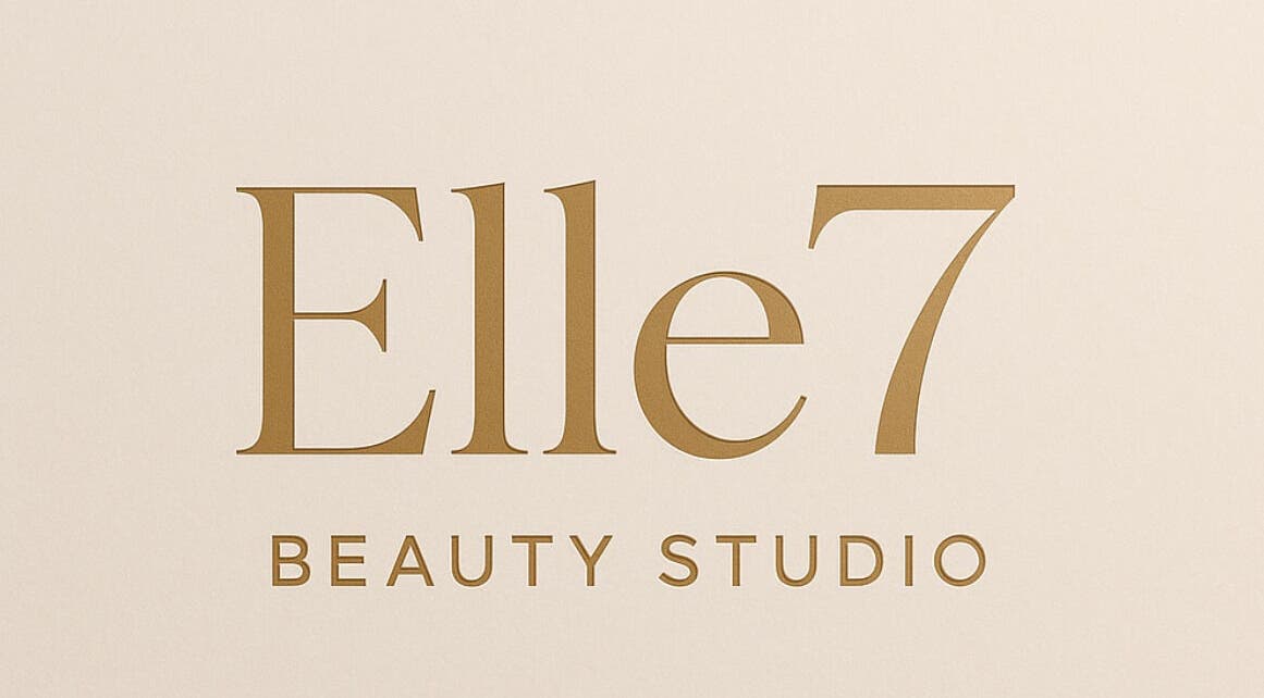 Elle7 Beauty Studio logo in gold on cream background, located in Uppingham, England, GB.