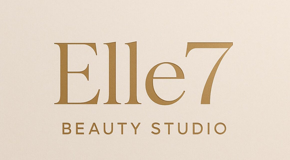 Elle7 Beauty Studio logo in gold on cream background, located in Uppingham, England, GB.