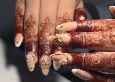 Intricate henna and nail art at Nails by Gurleen in Delta, British Columbia, CA.