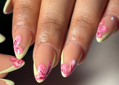 Artistic floral nail design at Nails by Gurleen, Delta, British Columbia, CA. Perfect for elegant styles.