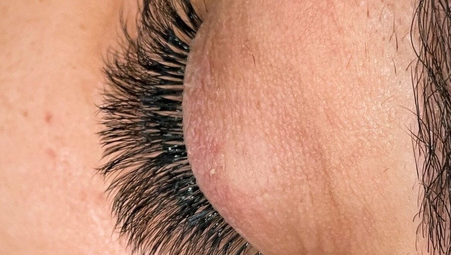 Closeup of lush eyelashes at MesmerEyes Beauty in Baldwin, New York, US.