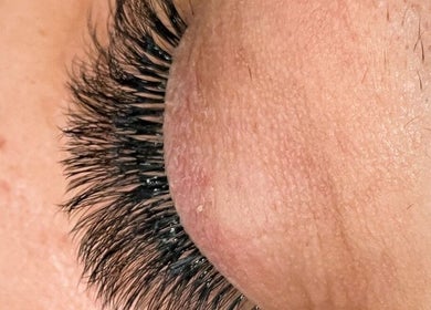 Closeup of lush eyelashes at MesmerEyes Beauty in Baldwin, New York, US.