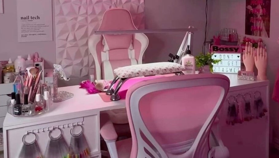 Elegant nail station at nailsby_nara in Bridgetown, Saint Michael, BB, featuring a chic pink setup.
