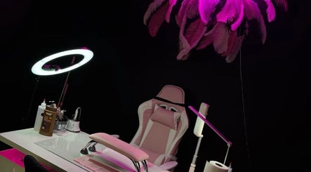 Chic nail salon setup with pink lighting at nailsby_nara, Bridgetown, Saint Michael, BB.