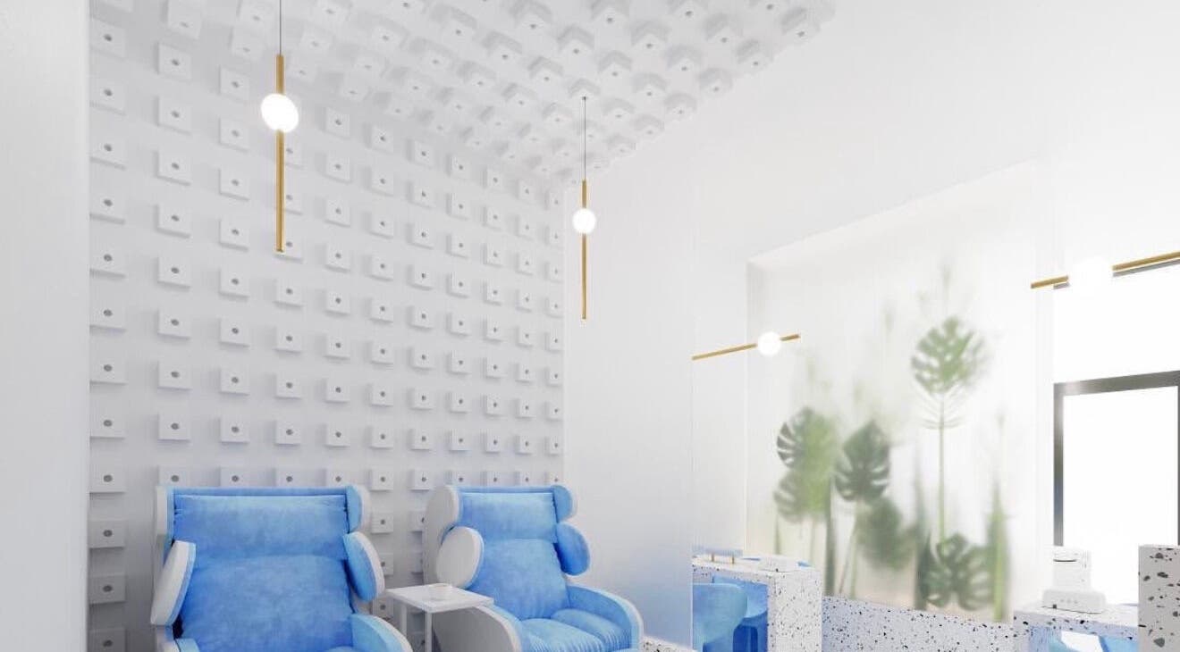 Luxurious seating at Nail Affinity, Lusaka, Lusaka Province, ZM with elegant decor and soft lighting.