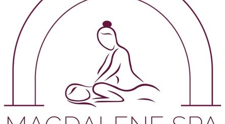 Logo of Magdalene Spa in ZA featuring a stylized massage illustration under an arch.