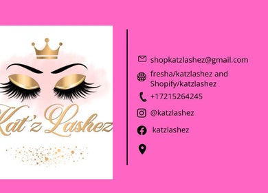 Katz Lashez contact card on pink background in Cole bay, SX featuring logo and details.