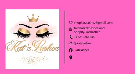 Katz Lashez contact card on pink background in Cole bay, SX featuring logo and details.