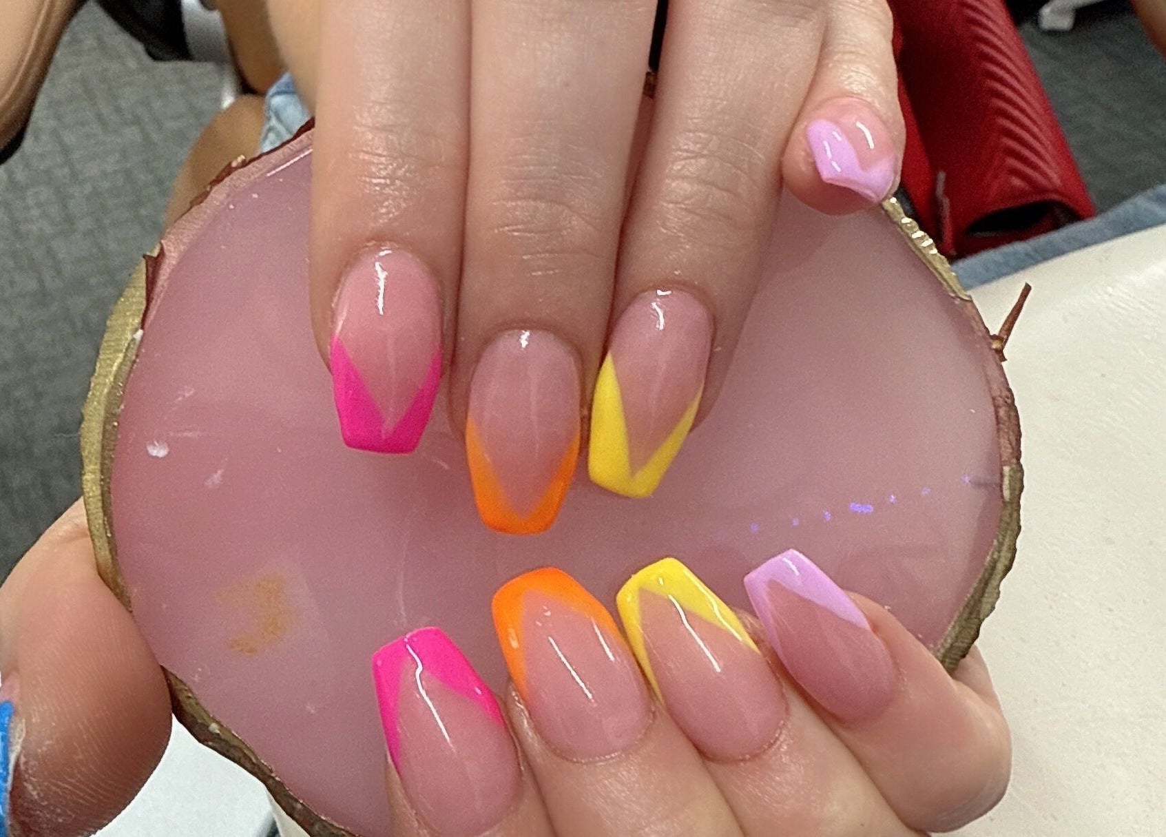 Bright geometric nail art at Willownails, Bristol, Willsbridge, GB. Perfect for stylish manicure enthusiasts.