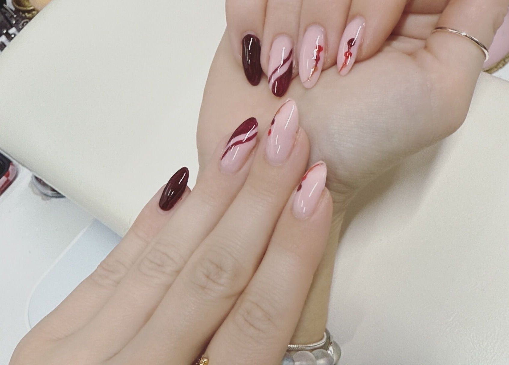 Elegant nail art with red and pink designs at Willownails, Bristol, Willsbridge, GB.