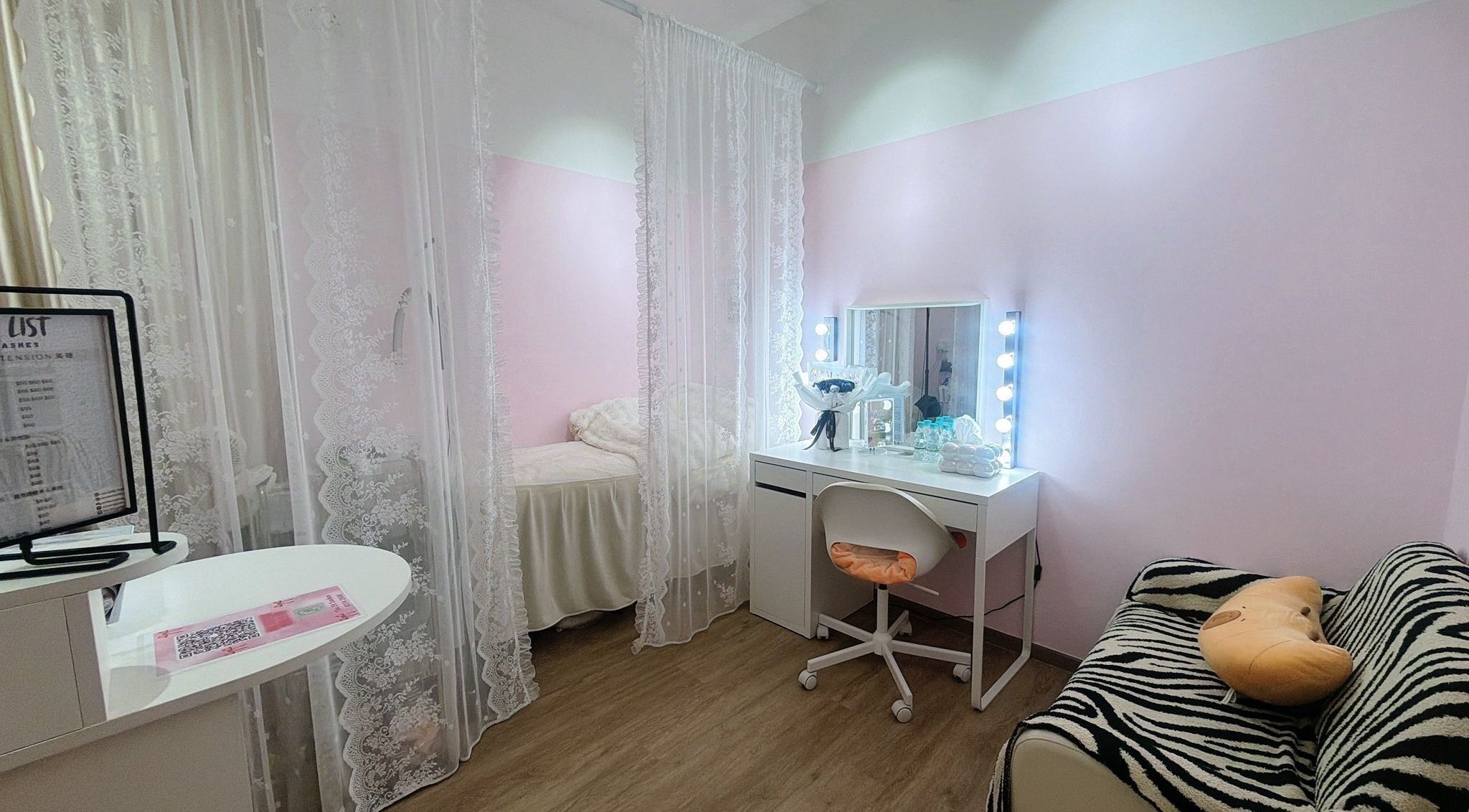 Cozy beauty room at The 29 Lashes with makeup vanity in Singapore, Singapore, SG.