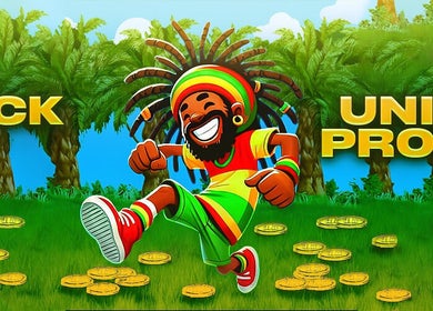 Cartoon character dancing in vibrant tropical setting for Sbshop in Dallas, Texas, US.
