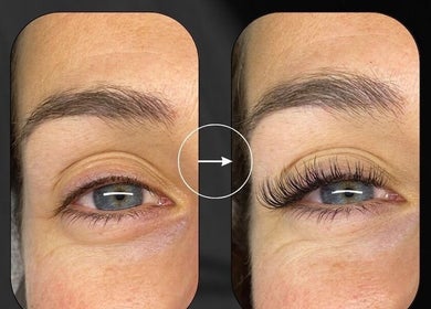 Before and after eyelash extension at Lashd, Eccles, England. Dramatic lash transformation showcased.