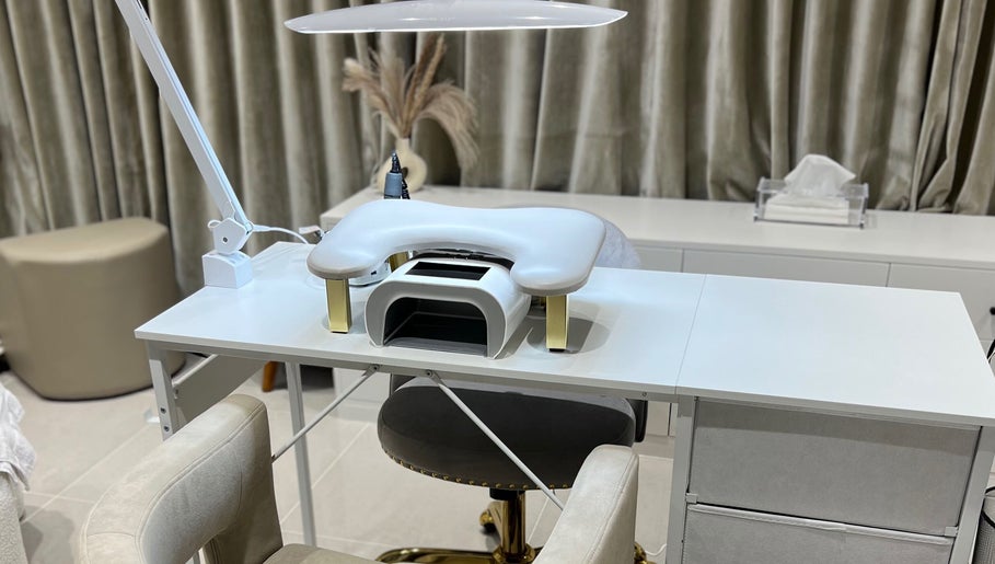 Modern nail station at Khristi Nails, offering luxury manicures in London, England, GB.