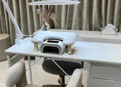 Modern nail station at Khristi Nails, offering luxury manicures in London, England, GB.