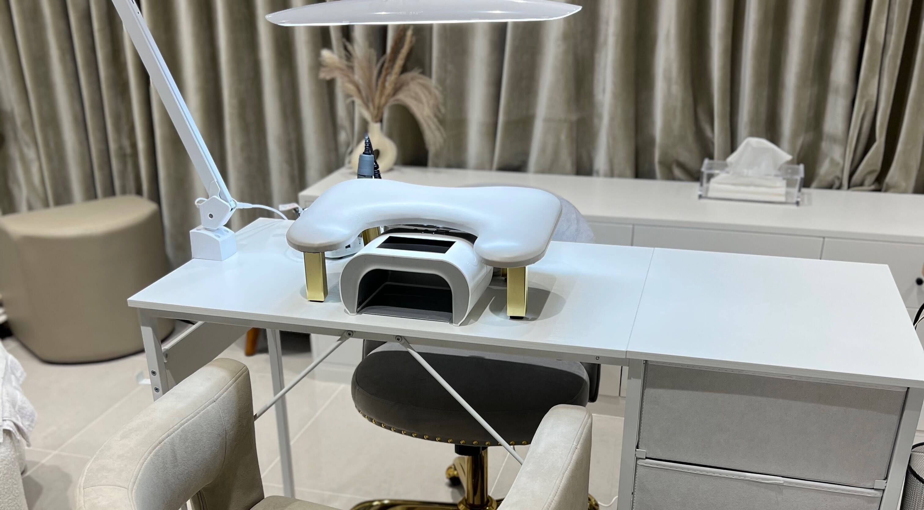 Modern nail station at Khristi Nails, offering luxury manicures in London, England, GB.