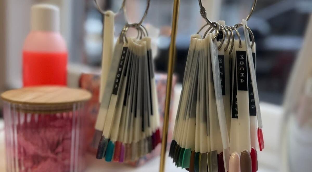 Nail color samples on display at Swan Elegance Beauty, Kimberley, England, GB